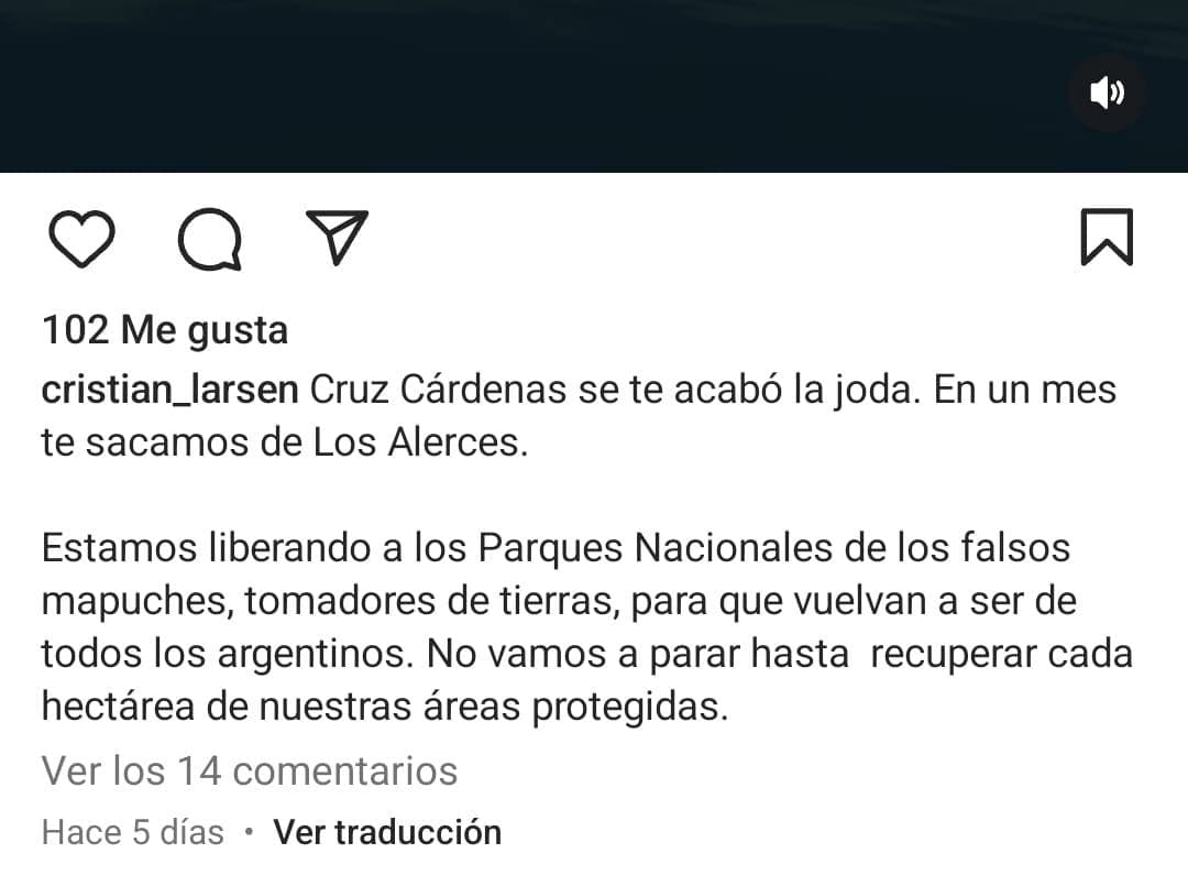 Falsas denuncias del presidente de parques nacionales, Cristian Larsen a la comunidad payllako.